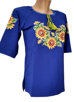 Рубашка Вышиванка для девочки Подросток синяя Мама Дочка Famil...