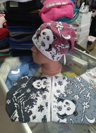 Зимняя женская вязанная подростковая шапка для девочки флис ст...