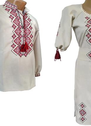 Женское платье вышиванка натуральный лен для Пары красный орна...