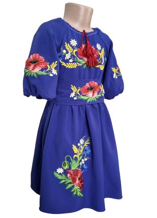Сукня Вишиванка для дівчинки Мама Дочка Family look синя 98 - 146
