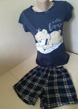 Летняя Пижама женская футболка шорты клетка Турция размер 46 48