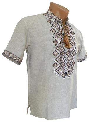 Рубашка Вышиванка мужская натуральный лен короткий рукав 42 - 58