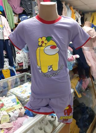 Летняя пижама для девочки хлопок футболка шорты размер 116 122...