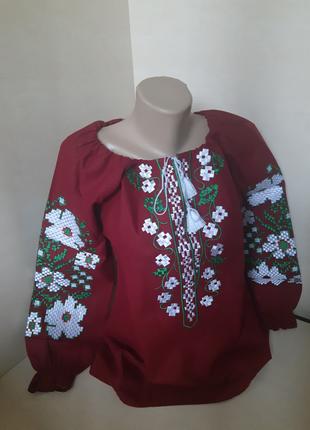 Женская домотканая Вышиванка рубашка красная размер 42 46 50 54