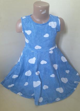 Трикотажное Летнее платье сарафан для девочки голубой 92 - 128