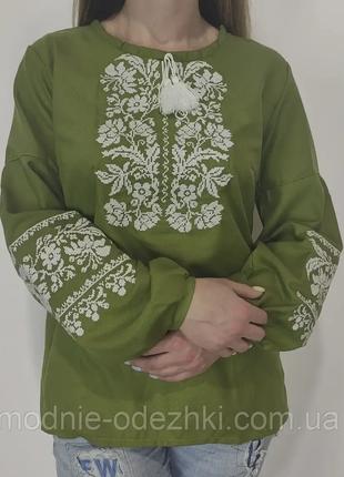 Жіноча домоткана сорочка вишиванка хакі р.44 - 60