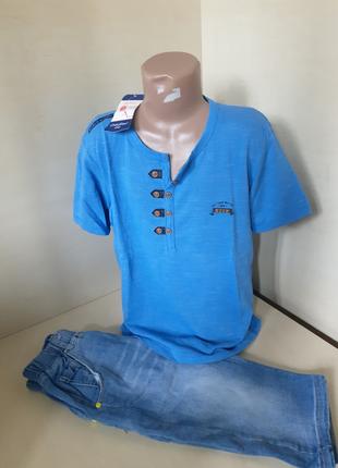 Летний костюм для мальчика джинсовые шорты размер 140 - 164