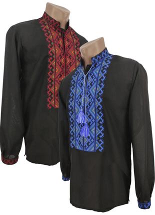Мужская Рубашка Вышиванка Черная домотканый хлопок р. 42 - 60