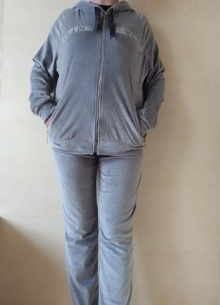 Жіночий Велюровий спортивний костюм великі розміри сірий 54 56