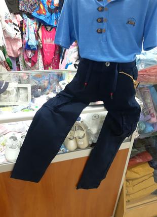 Синие школьные Джинсовые брюки для мальчика Карго р.134 140
