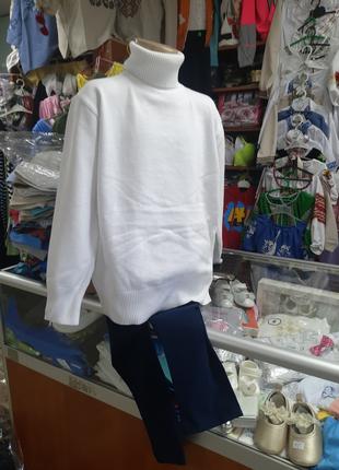 Теплый кашемировый Белый однотонный свитер для мальчика девочк...
