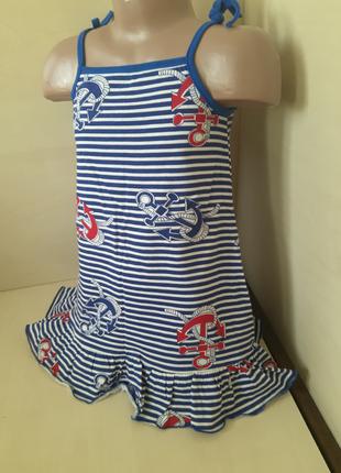 Летнее детское платье сарафан для девочки полоска р.110 116 122