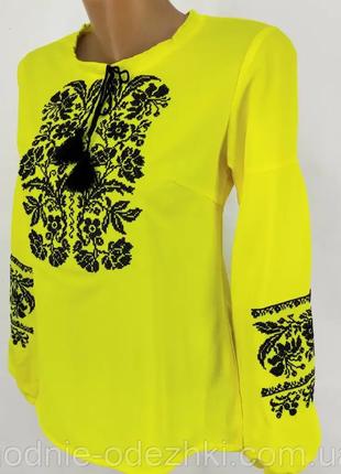 Жіноча шифонова сорочка вишиванка жовта р.44 - 60