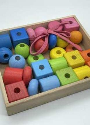 Конструктор дитячий кольоровий дерев'яна іграшка 30 деталей ек...