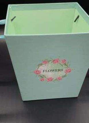 Коробка подарункова для квітів картонна з ручкою Колір "бірюза...
