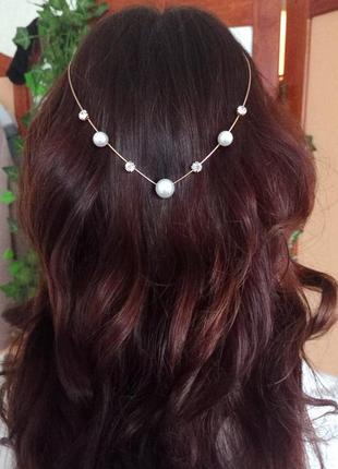 Прикраса для волосся весільна перлини камінці
