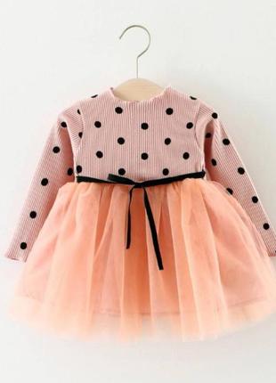 ⚫ платье для девочки в горошек розовое