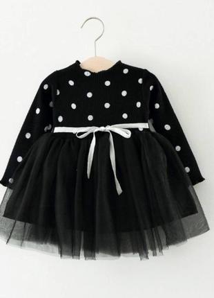 🖤 платье для девочки в горошек черная