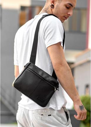 Мужская сумка мессенджер с кожи sambag makros - черная