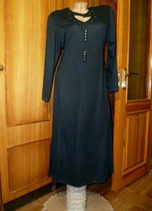 Черное платье длинное миди с длинным рукавом,плотный трикотаж