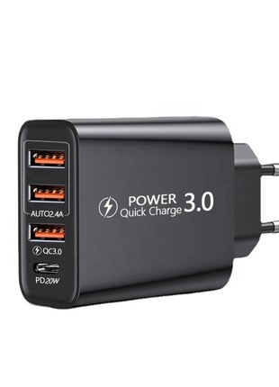 БЫСТРАЯ Зарядка 48W Quick Charge 3.0 на 3 USB + 1 Tyce C порт
