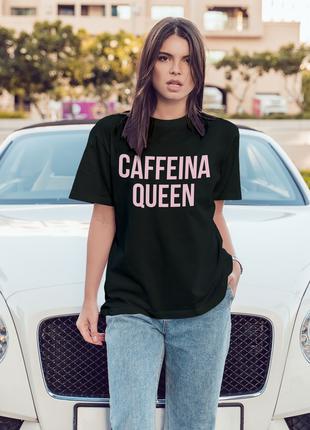 Черная женская футболка в свободном крое "Caffeina queen"