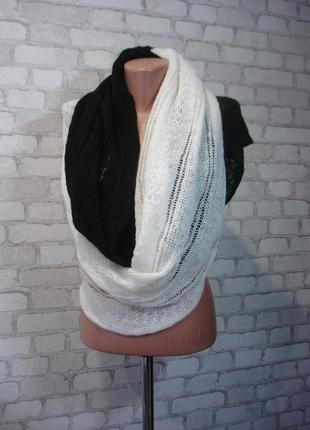 Теплый ажурный шарф--(бело черный ,длинный)