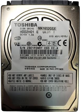 Жорсткий диск HDD 160GB 5400rpm 8MB SATA II 2.5 Toshiba MK1652...