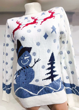 Яркий новогодний 🌲 шерстяной ❄️ свитер со снеговичками ☃️⛄️