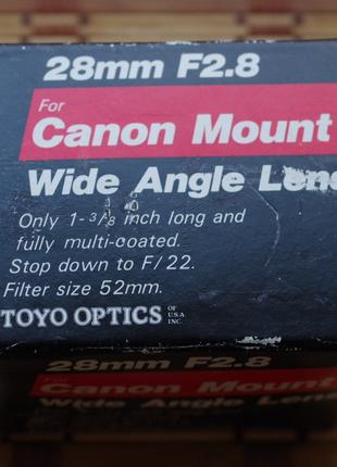 Объектив Toyo Five star MC 28mm, f/2.8 ( для Canon fd)
