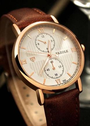 Чоловічі годинники наручні yazole коричневий, білий