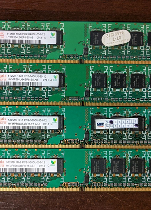 Четыре планки оперативной памяти DIMM DDR2 512Mb Hynix