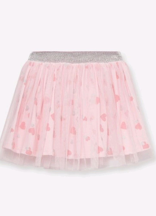 Розовая фатиновая юбка в сердечках на девочку