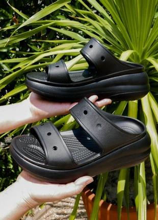 Крокс шлепанцы черные на платформе crocs classic crush - heele...