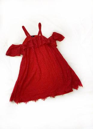 Сукня міні мереживо червона, відкриті плечі, плюс сайз