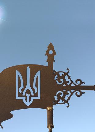 Флюгер на дом Флаг с гербом Украины, флюгер на крышу