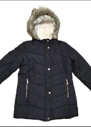 Primark курточка куртка теплая черная зимняя с капюшоном детская
