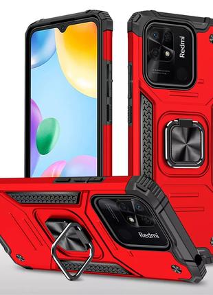 Противоударный чехол для Xiaomi Redmi 10C красный с кольцом по...