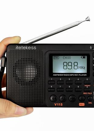 Радиоприемник Retekess V115, Радио FM/AM/SW, MP3-плеер, Диктофон