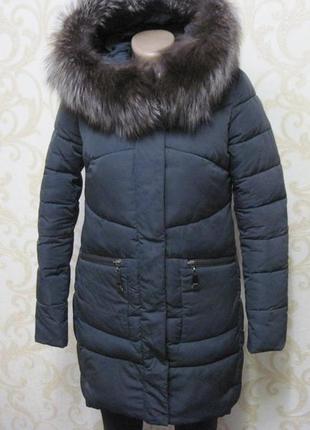 Теплая зимняя куртка на халафайбере, натуральный воротник