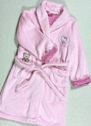 Теплый розовый махровый халат hello kitty.