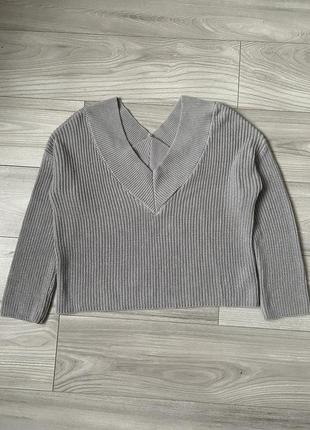 Кофта светр в’язаний сірий оверсайз вкорчений