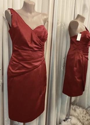 Коктейльное вечернее красное атласное платье