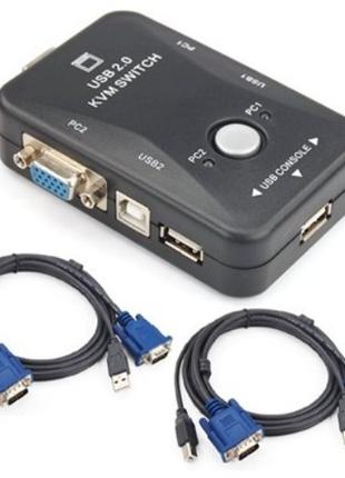 KVM свич переключатель, 2 порта, VGA USB, 2 кабеля