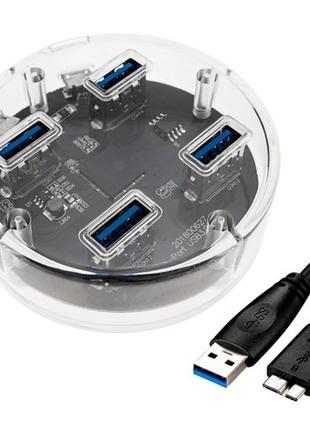 4-портовый USB 3.0 хаб концентратор, до 5 Гбит/с, прозрачный