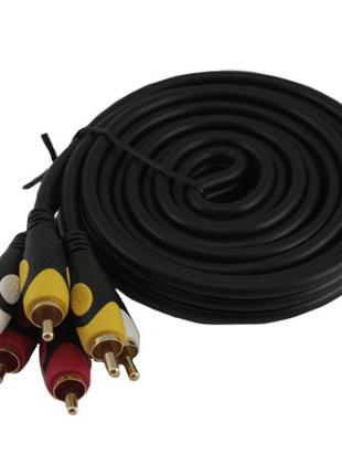 Кабель AV 3 RCA - 3 RCA 1.8м тюльпаны, позолоченный грубый