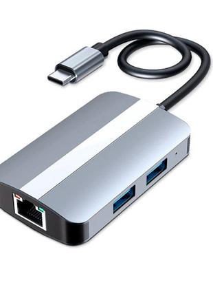 USB 3.0 Type-C - RJ45 Ethernet LAN адаптер и хаб 2x USB 2.0 3....