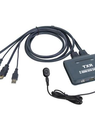 KVM свич переключатель, 2 порта, HDMI USB, встроенные кабели, ...