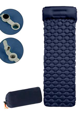 Килимок туристичний надувний з подушкою, матрац 190x60x5см, синій