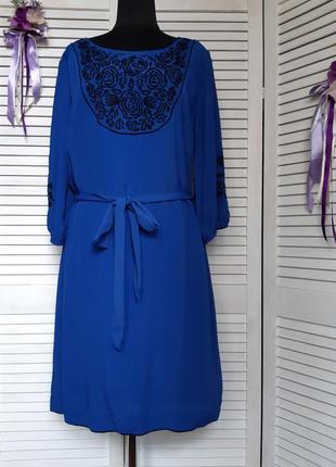 Красивое синее платье с вышивкой, этно, вышиванка под поясок m...